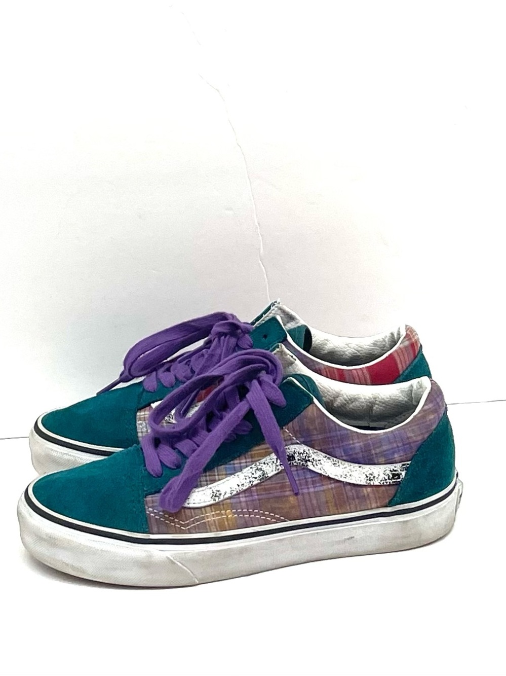 Vans unisex Teal & Purple Patchwork Women Sz 8, men Sz 6.5